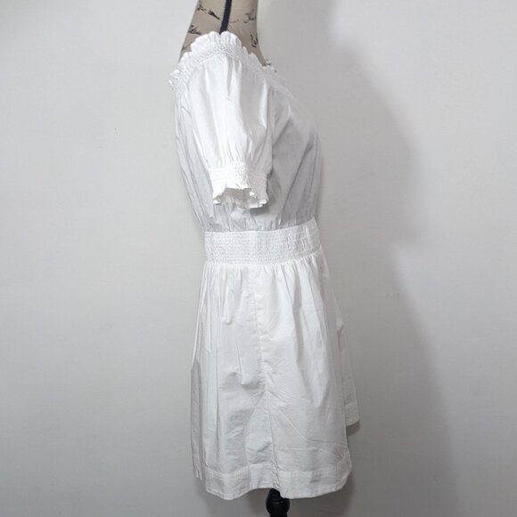 NWT J Crew S Dress White Smocked Puff-Sleeve Cotton Poplin Pockets A-Line AY883 - Picture 8 of 12